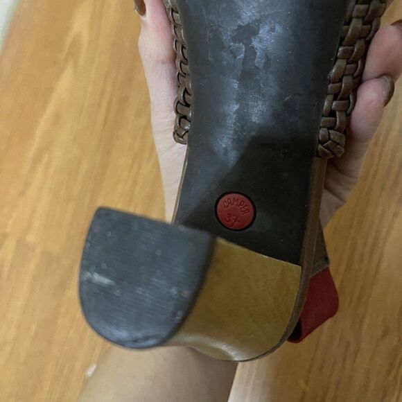 CAMPER Brown woven Peep toe slingback heels size 37 US 7 - Picture 9 of 9